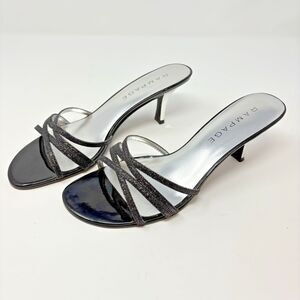 Rampage Frankie 9 Womens Black Glitter Silver Heels Evening Strappy Sandals 8.5M